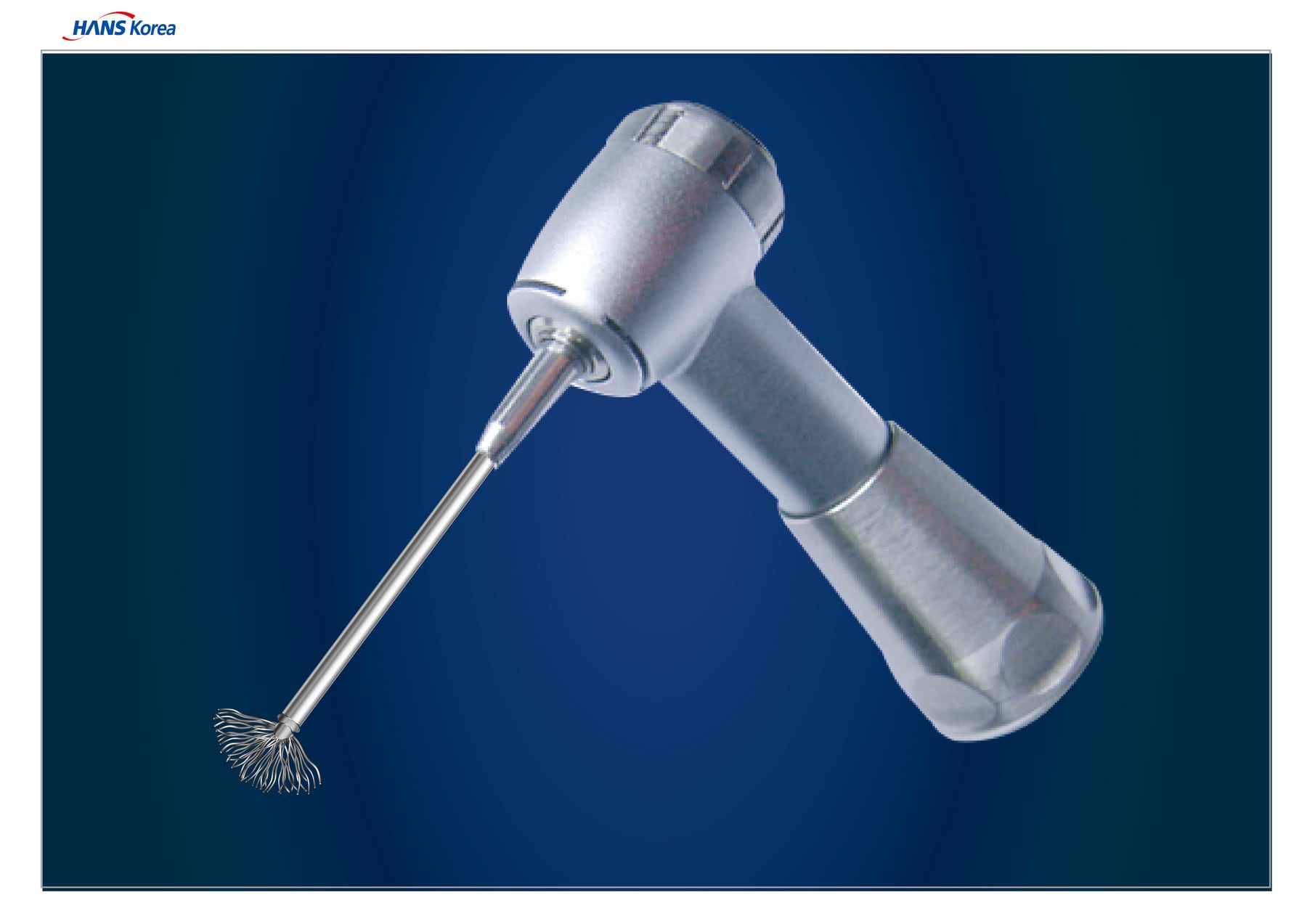 NiTi Brush Omega mounted in a 20:1 implant handpiece