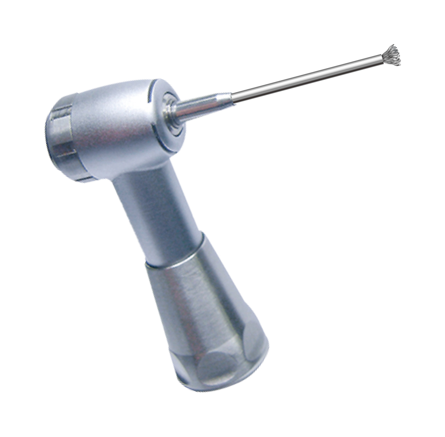 NiTi Brush mounted in an implant-motor handpiece with saline irrigation
