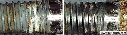 Lab test 03 — failed implant surface before and after debridement with the NiTi Brush