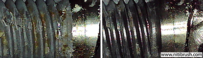 Lab test 05 — failed implant surface before and after debridement with the NiTi Brush