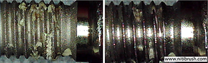 Lab test 08 — failed implant surface before and after debridement with the NiTi Brush