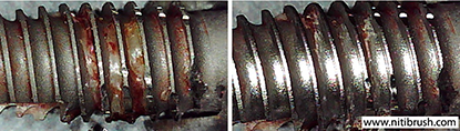 Lab test 12 — failed implant surface before and after debridement with the NiTi Brush