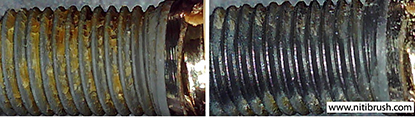 Lab test 14 — failed implant surface before and after debridement with the NiTi Brush