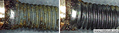 Lab test 15 — failed implant surface before and after debridement with the NiTi Brush