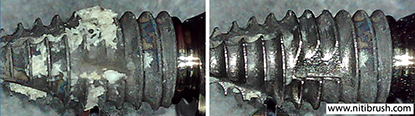 Lab test 18 — failed implant surface before and after debridement with the NiTi Brush