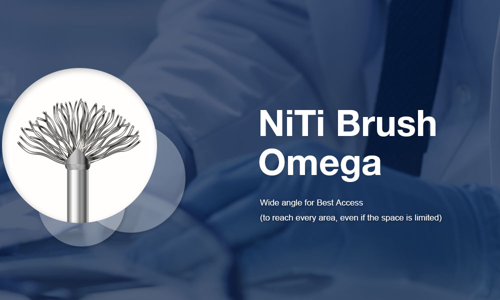 NiTi Brush Omega — wide angle for best access, to reach every area even if the space is limited